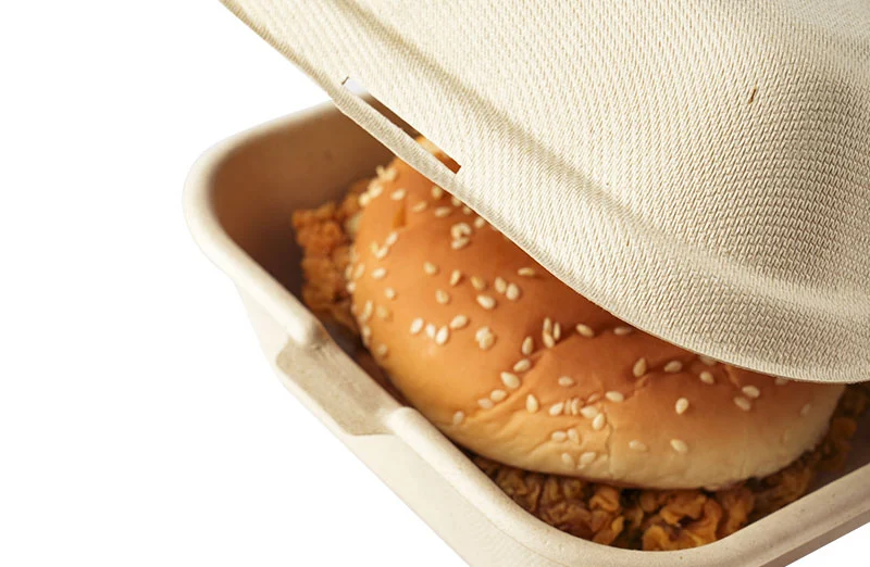 800ml Bagasse Pulp Clamshell Hamburger Box