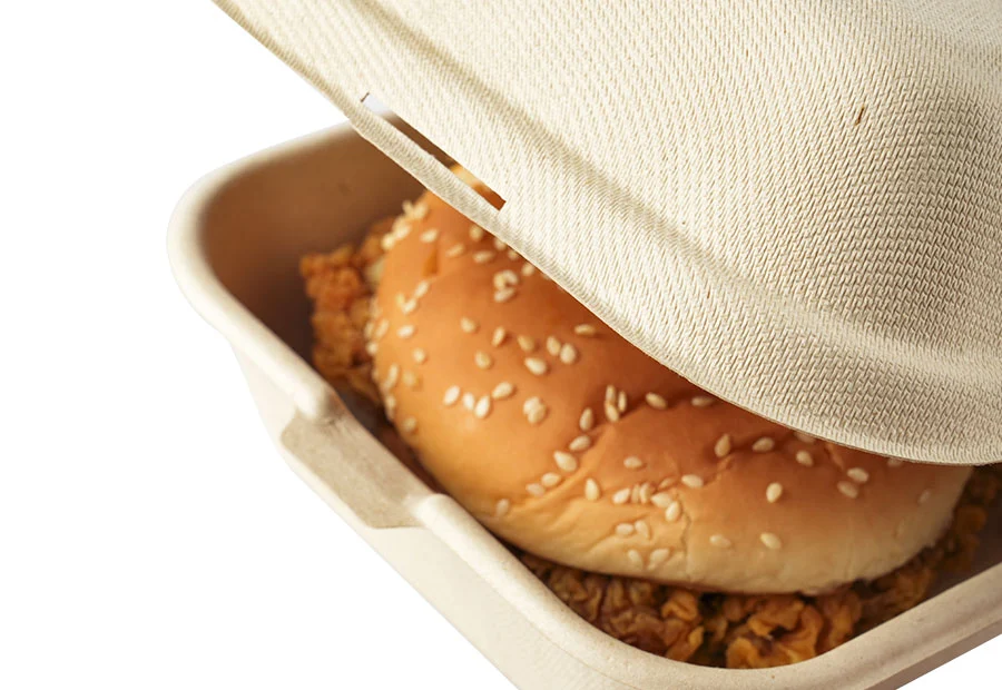 400ml Bagasse Pulp Clamshell Hamburger Box