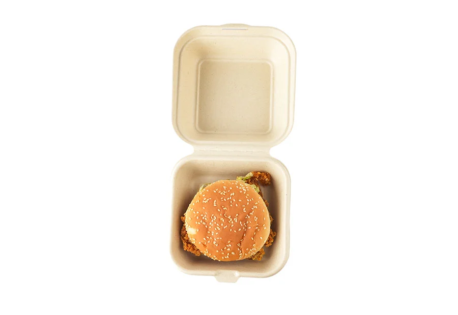400ml Bagasse Pulp Clamshell Hamburger Box
