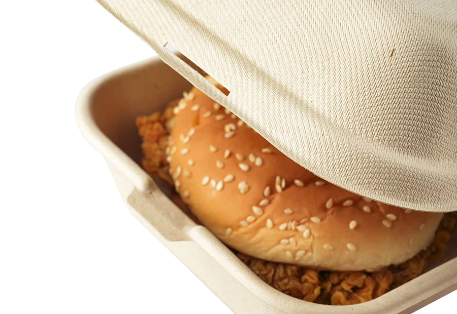 400ml Bagasse Pulp Clamshell Hamburger Box