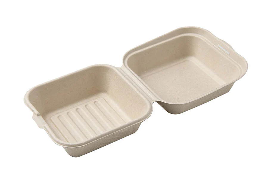 600ml Bagasse Pulp Clamshell Hamburger Box