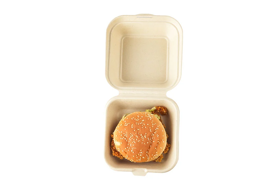 800ml Bagasse Pulp Clamshell Hamburger Box