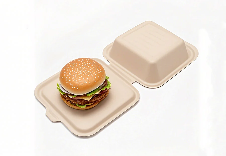 1000ml Bagasse Pulp Clamshell Hamburger Box