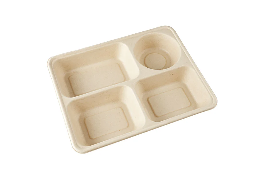 4 Compartments, Sugarcane Pulp Lunch Box For Soup