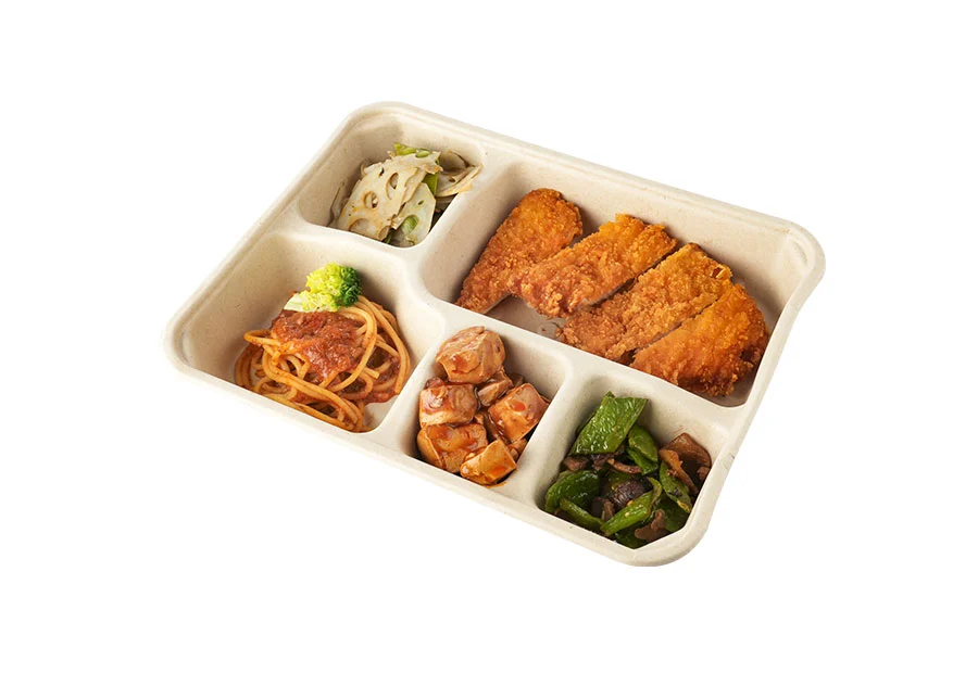 5 Compartments Of Sugarcane Pulp Food Packaging