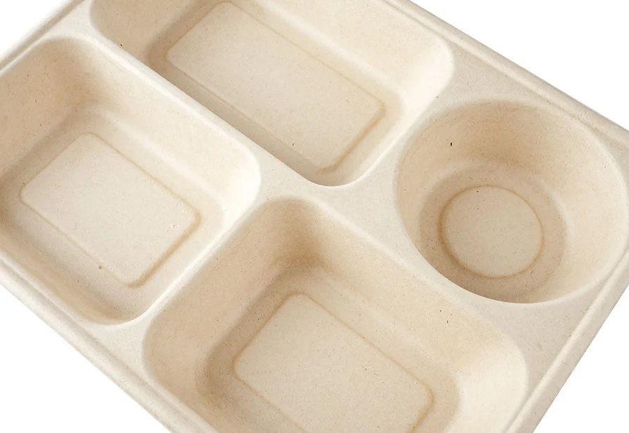 4 Compartments, Sugarcane Pulp Lunch Box For Soup